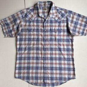 ELY Cattleman Short Sleeve Western Shirt Plaid Pearl Snap Closure